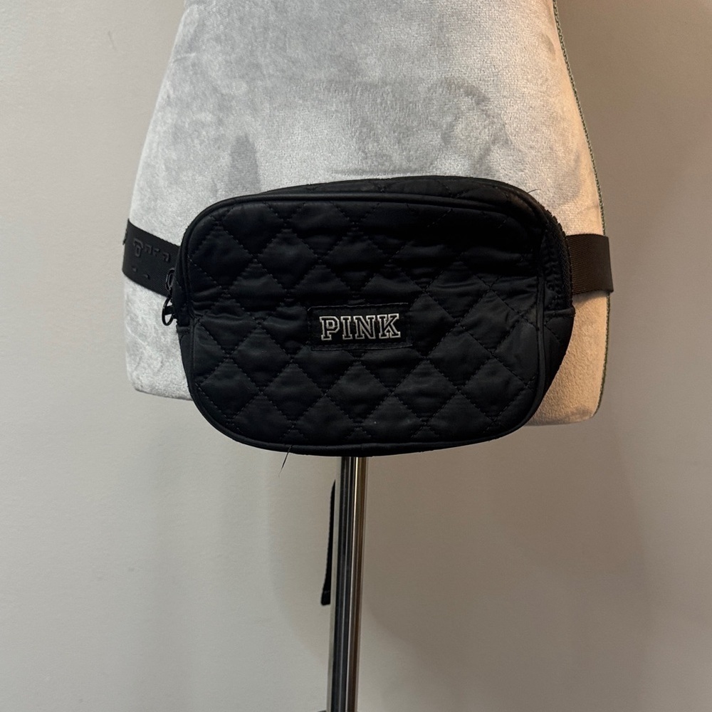 PINK Victoria's Secret Quilted Black belt Bag 50 inches